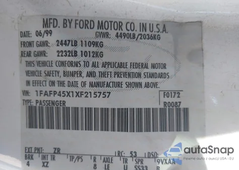 1999 Ford Mustang Gt from USA, damaged, VIN 1FAFP45X1XF215757